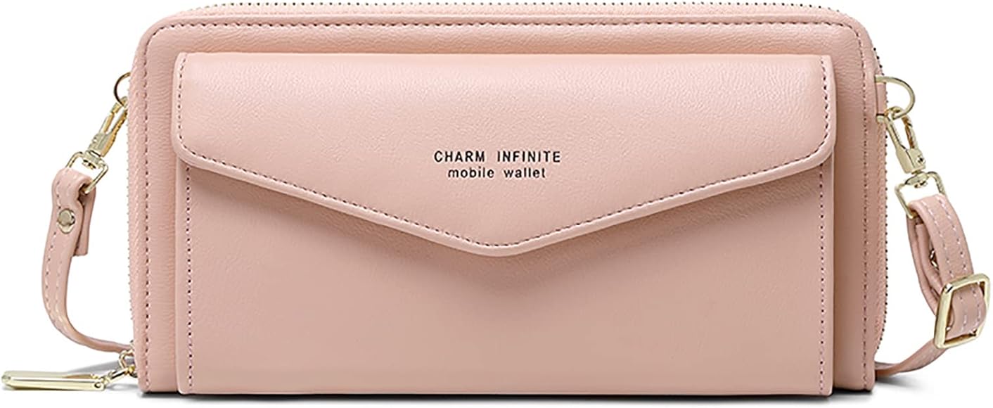 FORRICA Cartera Mujer Bolso de Teléfono Móvil Pantalla Táctil RFID Bloqueo Chica Monedero Bolso Bandolera para Teléfono Móvil Bolso de Hombro Pequeño Crossbody Bag Cuero PU Rosa