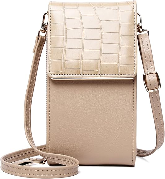 FORRICA Cartera Mujer Bolso de Teléfono Móvil Niña Bolso de Bandolera Pequeño Elegante Crossbody Bolsas Celular Monedero PU Cuero Albaricoque