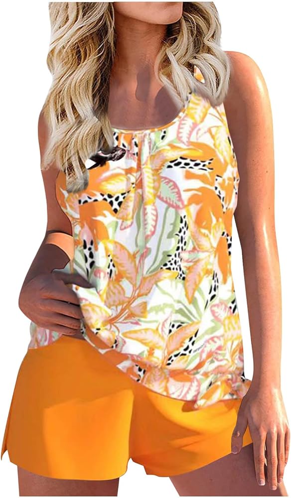 Womens Tankini Bathing Suits Two Piece 2024 Summer Beach Swimwear Swim Tank Top Modest Swimsuits with Boyshorts