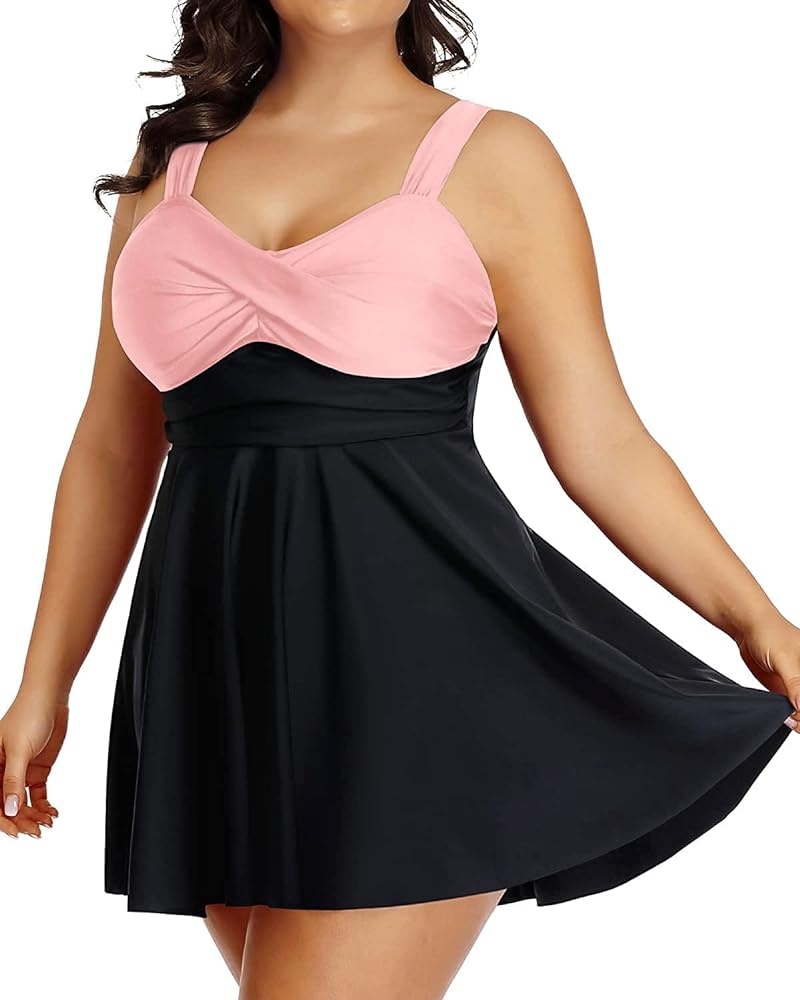 Aqua Eve Plus Size Two Piece Swimsuits for Women Tankini Bathing Suits Flowy Swim Dress with Shorts