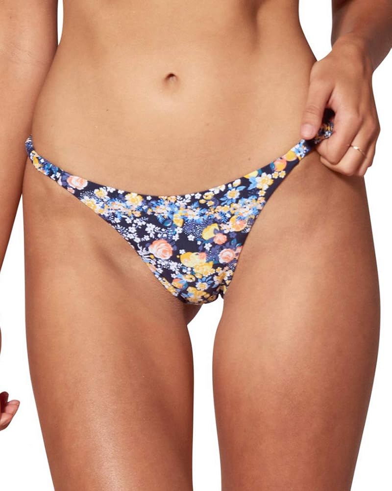 Womens Florals High Leg Bikini Swim Bottom Navy M