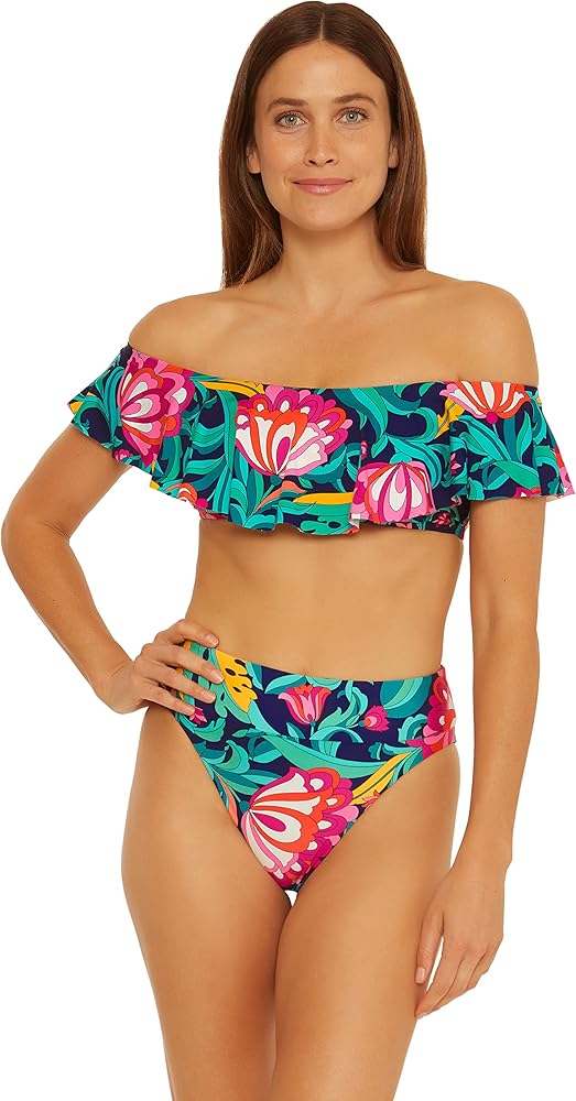 Trina Turk Women's Standard India Garden Banded High Waist Bikini Bottom-Cheeky Coverage, Floral Print, Swimwear Separates