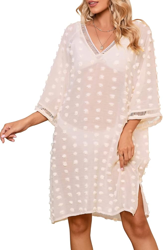 AILUNSNIKA Women Casual Shirt Beach Cover Ups Rayon Button Down Blouse Tunic Dress