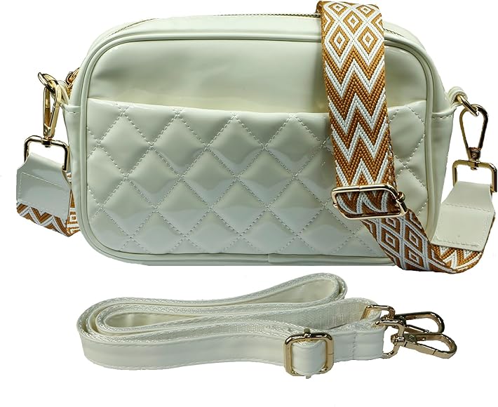 Bolso Bandolera Mujer Pequeña Cuero PU Bolso de Hombro Nuevo moda Crossbody Bag con 2 Correas de Hombro Extraíble y Ajustable para Teléfono para Viajes Causales Vida Diaria(Blanco