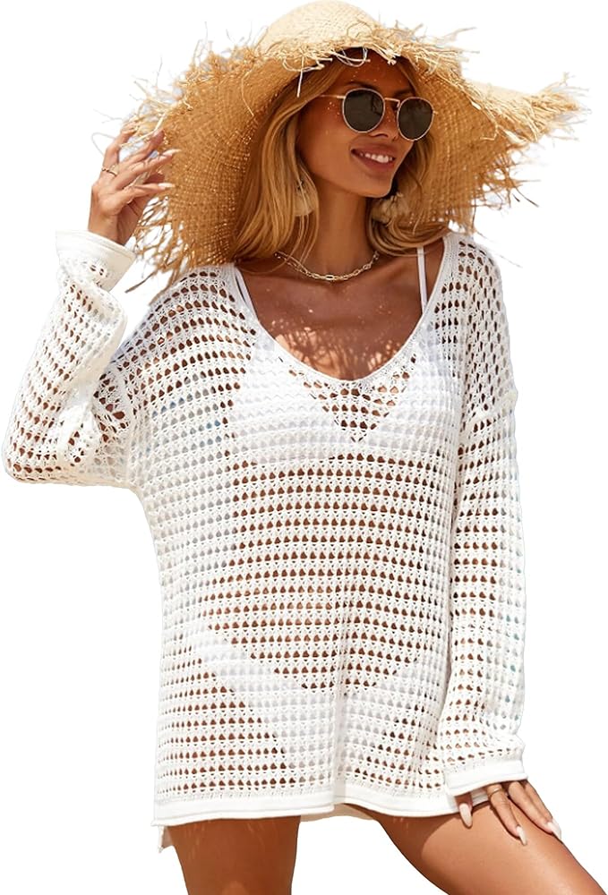 Crochet Swimsuit Coverup for Women Bathing Suit Cover Ups Hollow Out Beachwear