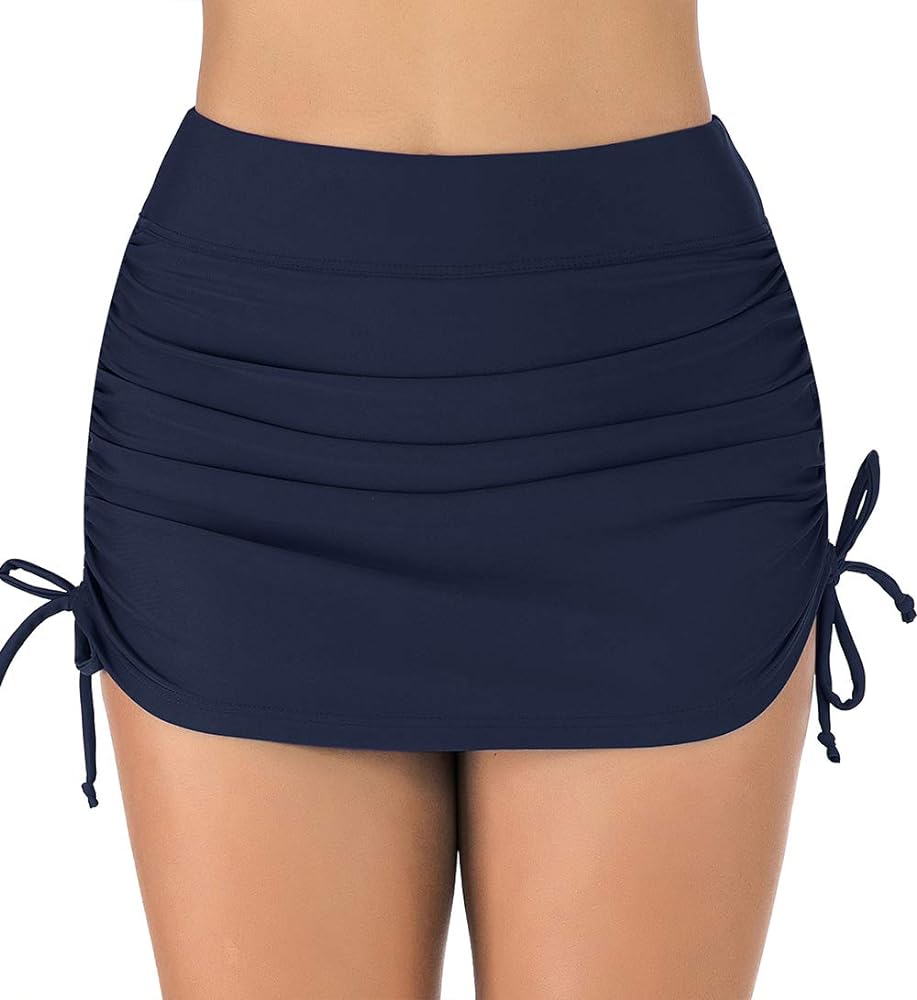 Micosuza Women's High Waisted Swim Skirt Side Tie Ruched Skirted Bikini Tankini Bottom