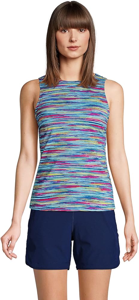 Lands' End Womens Chlorine Resistant High Neck Tankini Top Deep Sea Navy/Spaced Dye Dd-Cup 6