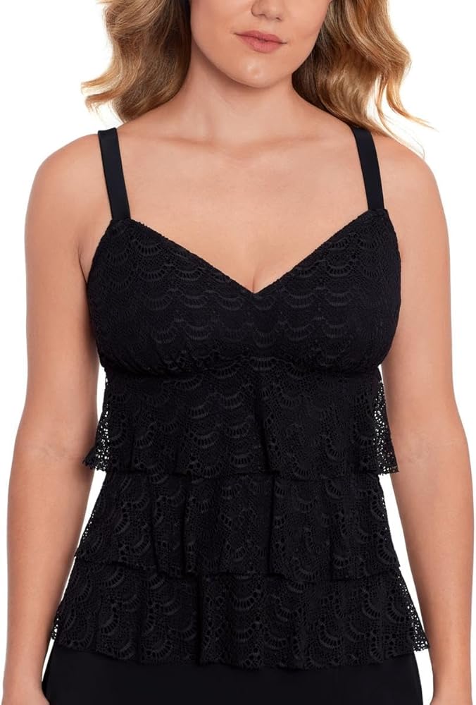 Women's V-Neck Tier Tankini Top Black, 14