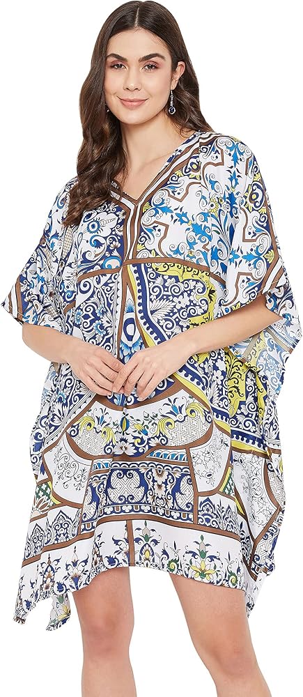 Oussum Women Short Caftan Tunic Top Polyester Kaftan Dress Plus Size for Beach