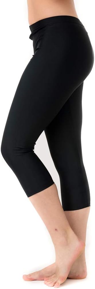 Undercover Waterwear Women’s High Waisted Swim Leggings- Athletic Capri Pants- UPF 50+ Cover Up Swim Tights