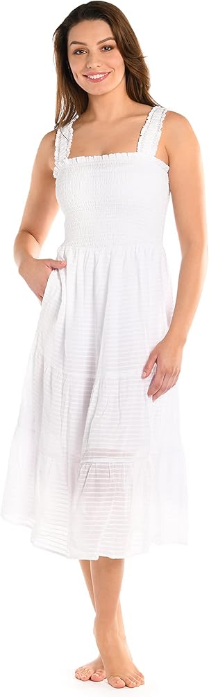 La Blanca Women's Midi Dress Swimsuit Cover Up, White//Shadow Stripe, Medium