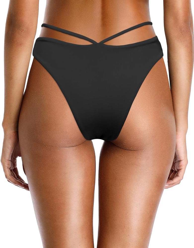 Aqua Eve Women Cheeky Bikini Bottom Brazilian High Cut Swim Bottom Low Rise Bathing Suit Bottom