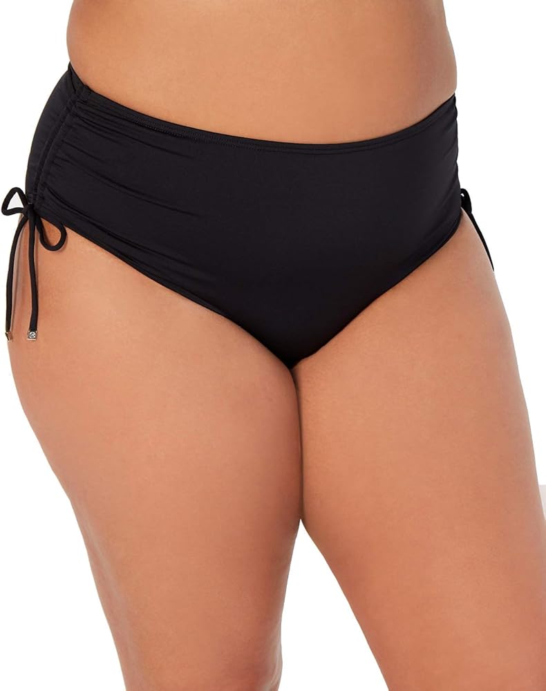 Michael Michael Kors Women's Plus Size Ruched Hipster Bikini Bottom, Black, 24W