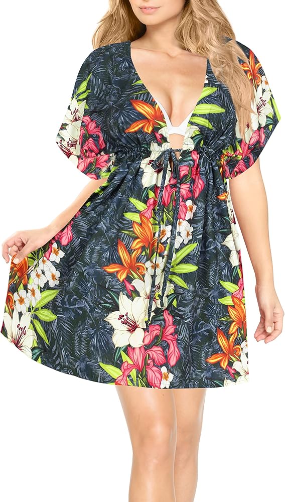 HAPPY BAY Women's Beachwear Summer Swim Beach Dress Cover Ups for Swimwear Women Short Fall Swimsuit Coverups for Women Tops XL-XXL Varicolored, Floral