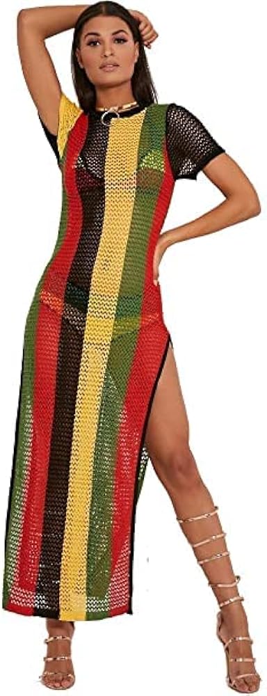 Women's Rasta Jamaican String Dress: 100% Egyptian Cotton, Multicolored, Perfect for Hip Hop Dance, Beach Cover Up - Available in Large/X-Large Sizes