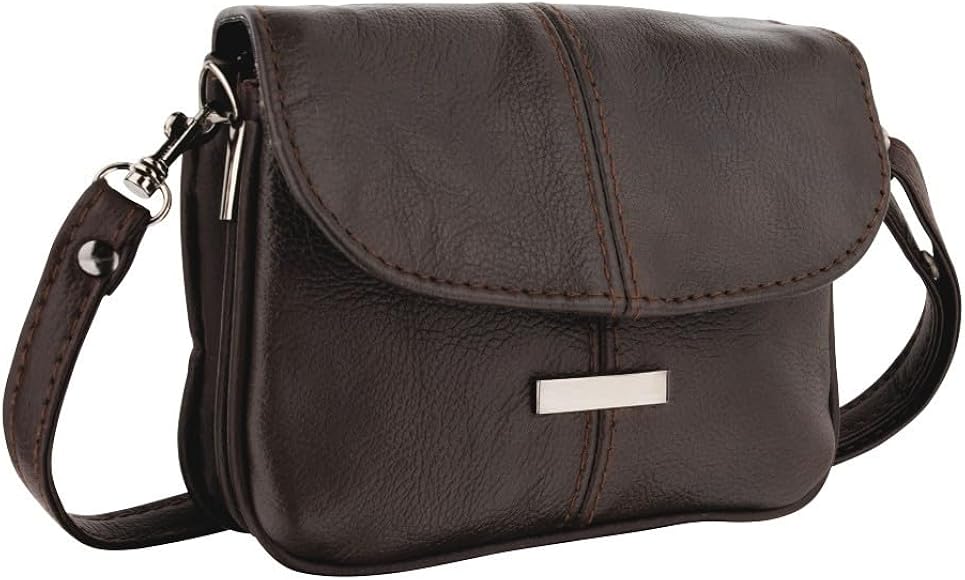 Woodland Leathers Mini bolso de mano de cuero negro de 6 pulgadas con correa ajustable desmontable, diseño de múltiples bolsillos, bolsa compacta para mujer, mini bolsas para mujer