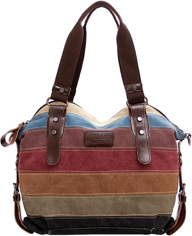 HDGSAFD 1 bolso de lona a rayas arcoíris, bolso y bandolera, bolso de mujer, bolso de mujer, bolso hobo para mujer, bolso de lona para mujer, bolso de lujo, color