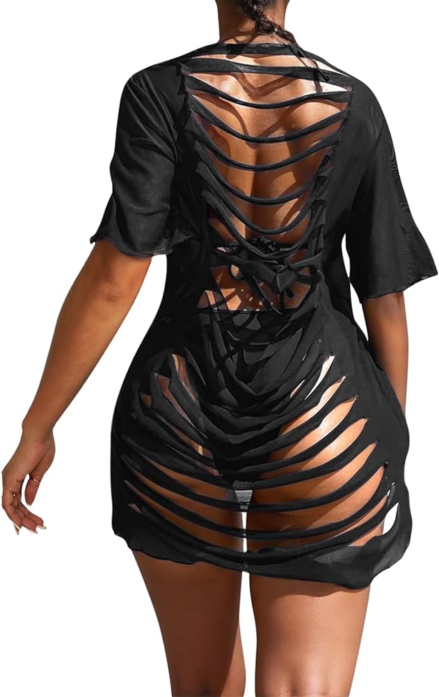 American Trends Womens Mesh Ripped Bathing Suit Cover Up Swimsuit Coverup for Women Sexy Cover Ups for Swimwear