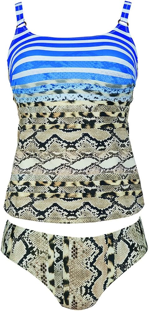 Anita. Snakeskin & Blue Stripes Two Piece