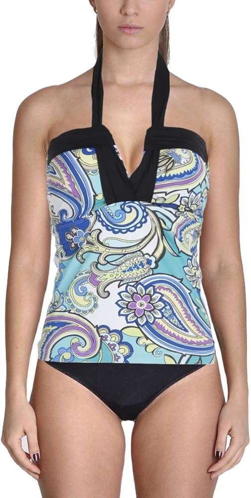 It Figures! Womens Blue Paisley Halter Tankini Swim Top 10