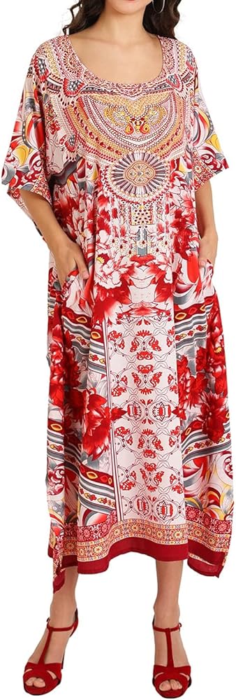 Miss Lavish London Women's Kaftan Tunic Kimono Maxi Dress Summer Beach Cover Up Plus Size Dresses