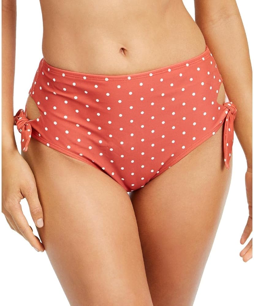 Womens Polka Dot Cut-Out Swim Bottom Separates Red XL