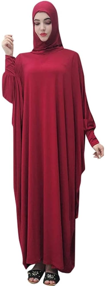 Women's One-Piece Prayer Dress Muslim Abaya Dress Islamic Maxi Breathable Ramadan Dress Kaftan Hijab Full Length Dresses Red