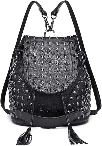 Miss Lulu Mochila Mujer Bolso Cuero de PU Tipo Casual Bolsa de Mano Mochilas Bolsos para Mujer con Cadena Bolso de Hombro con Tachuelas