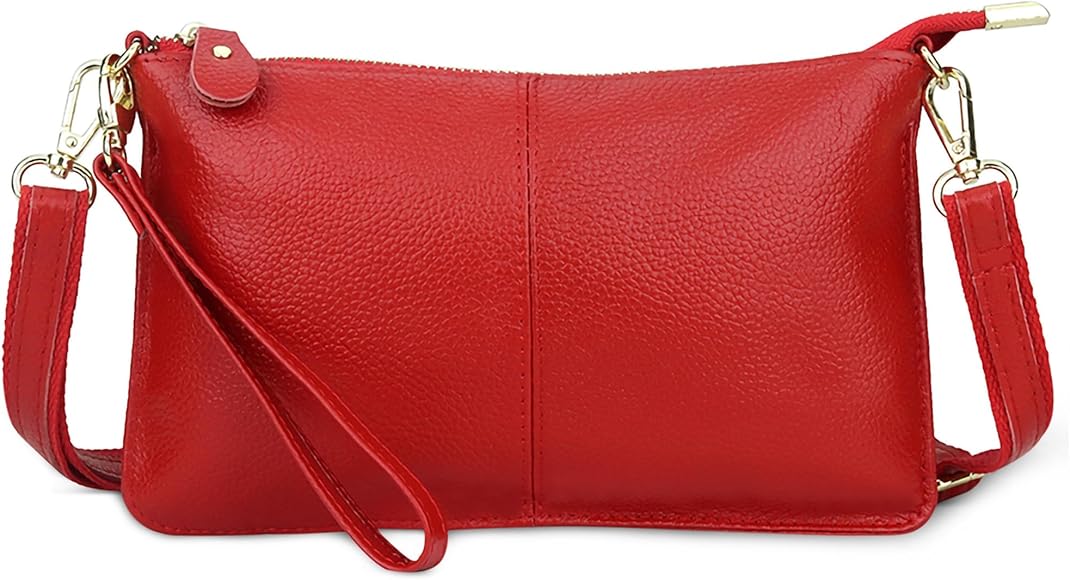 SODOLLEE Cartera Mujer Bolso Bandolera Pequeño Crossbody Bolsas Elegante Bolso de Teléfono Móvil Cuero Genuino Cremallera Monedero con Correas de Muñeca Rojo