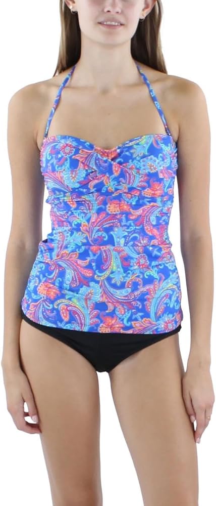 Lauren Ralph Lauren Womens Printed Bandeau Tankini Swim Top Blue 12