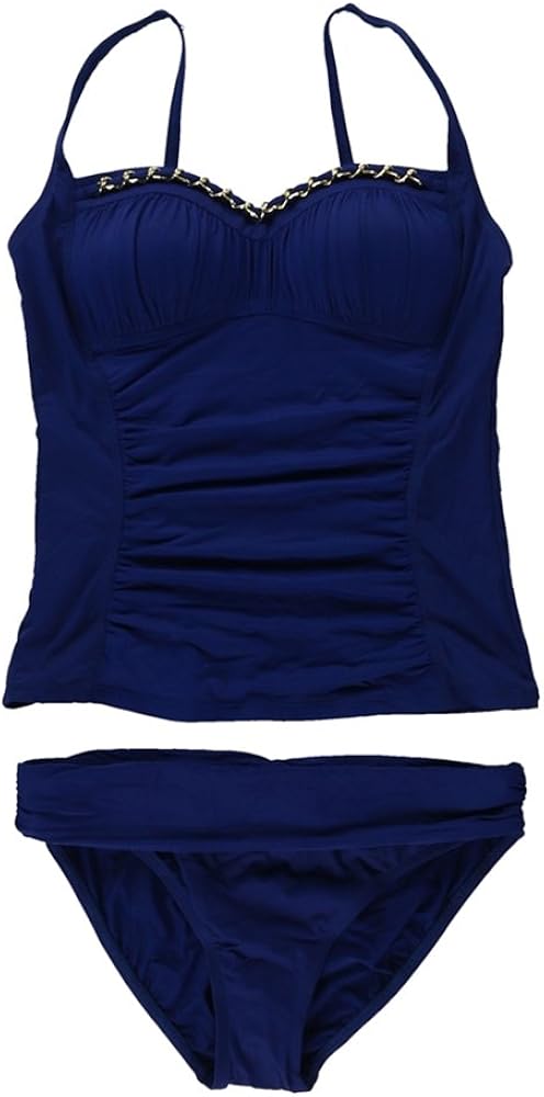 Bleu Womens Ruched Retro 2 Piece Tankini, Blue, 8