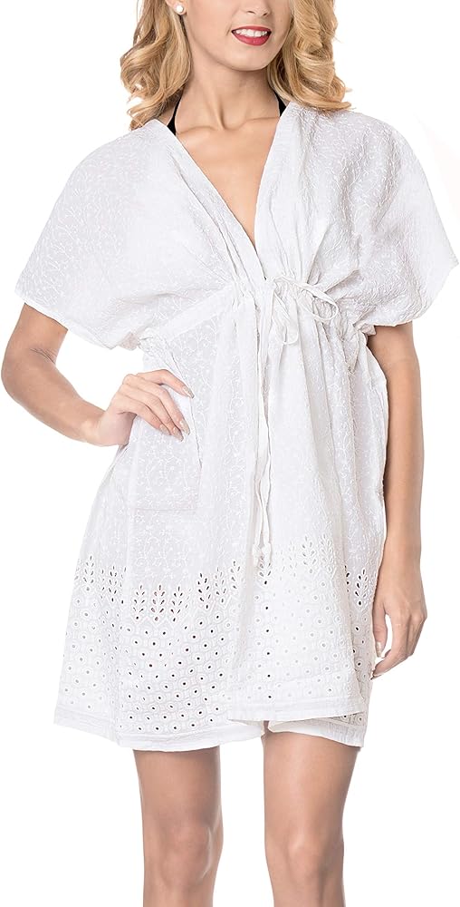 LA LEELA Women's Beachwear Summer Beach Dress Loose Swimsuit Cover Ups Mini Kimono for Women XL-XXL Pearl, Floral