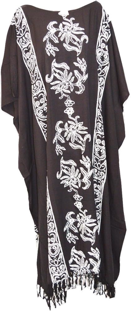 New Penang Brown Black Long Kaftan Abaya Dress Ladies Rayon Hand Painted