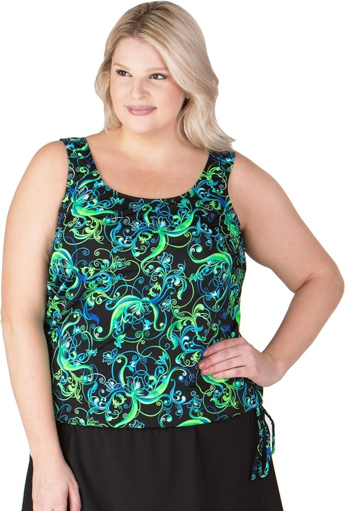 T.H.E. Swimwear Women's Plus Size Blouson Swim Top - Day Dreaming