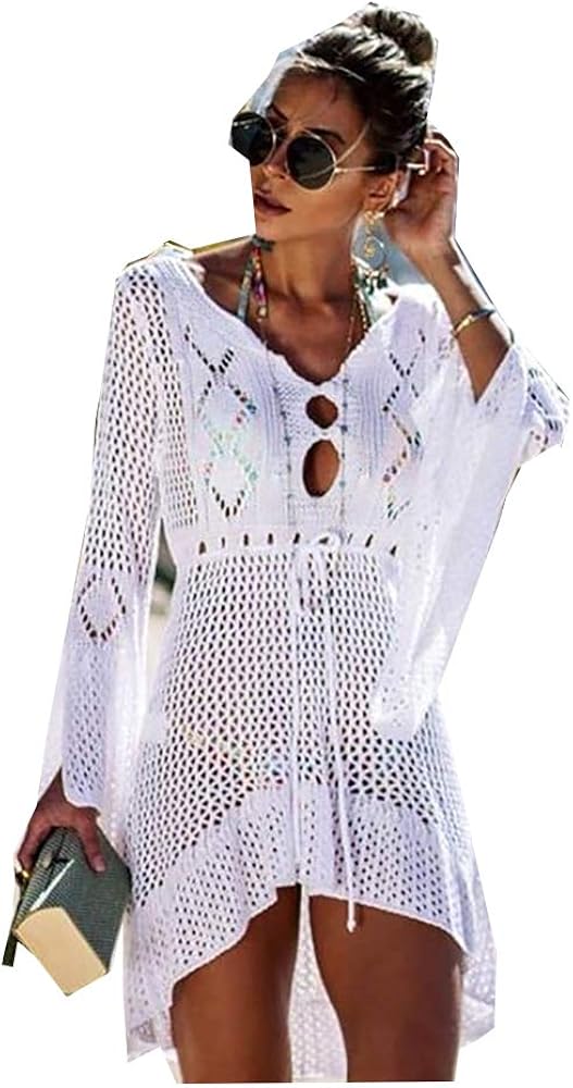 Women’s Sunscreen Bathing Suits Cover ups Lace Crochet Bikini Dresses Beachwear Hollow Out