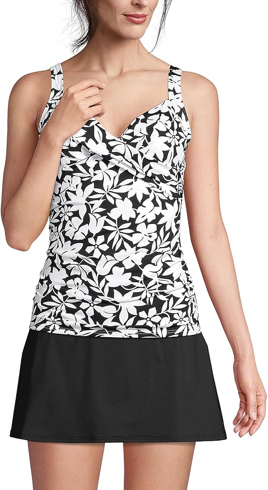 Lands' End Womens Chlorine Resistant Underwire Wrap Tankini Top Black Havana Floral Regular 12