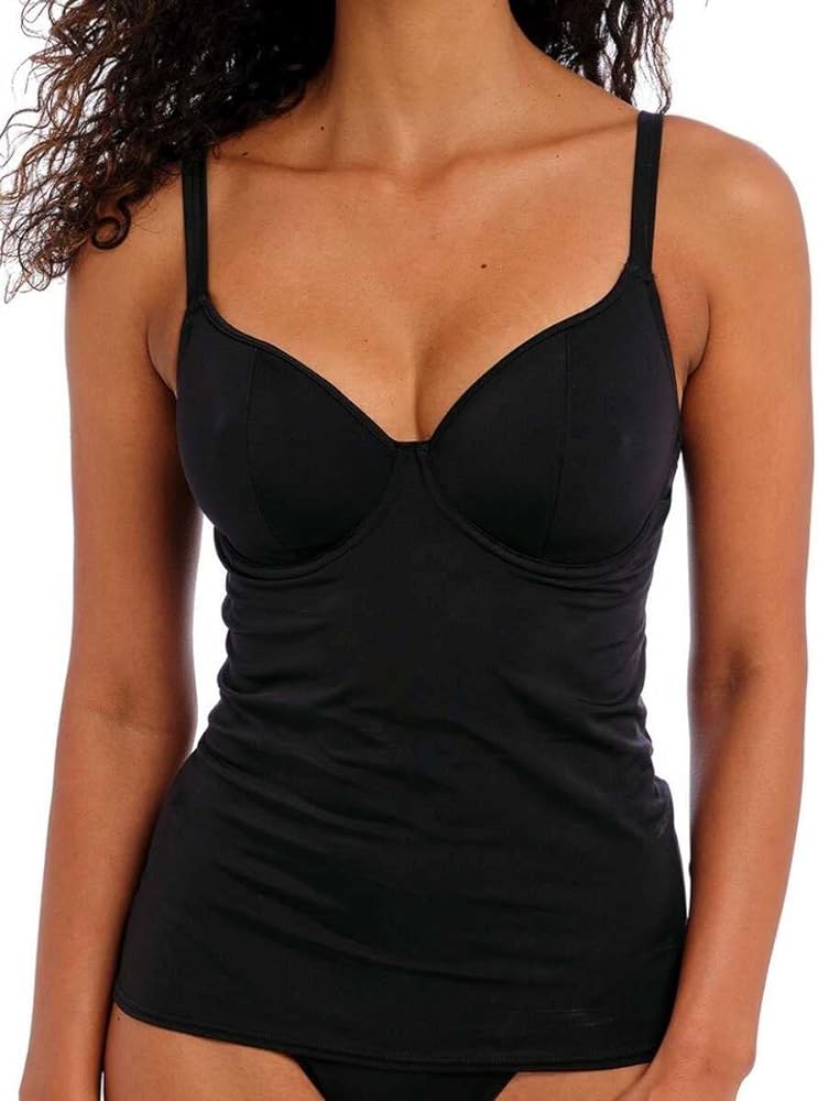 Freya Women's Jewel Cove UW Non Padded Plunge Tankini Swim Top, AS7238, Plain Black, 38FF