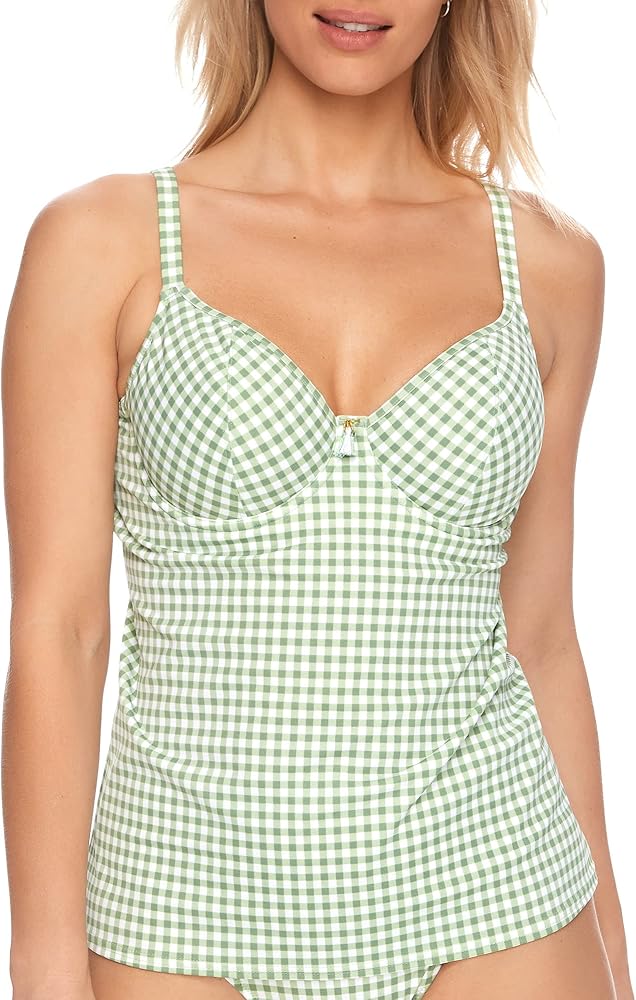 Freya Women's Standard Check in UW Plunge Tankini TOP, Khaki