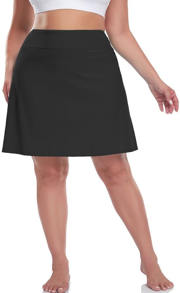 Inno 20" Womens Plus-Size Swim Skirt UPF 50+ High Waisted Skort Bikini Bottoms with Built-in Panty, Black, 6X