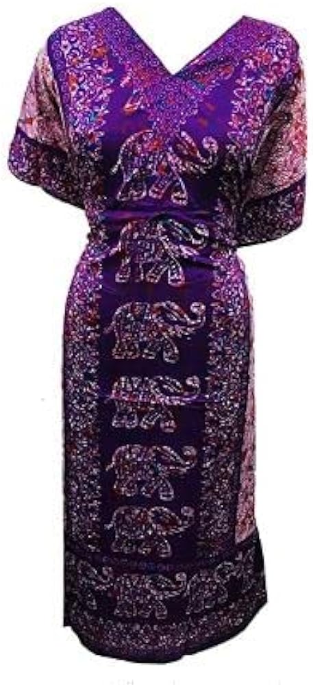 Long Women Kaftan Dress Caftan Loungewear Kaftan for Women Cover up Short Sleeve Kaftan Nightgown Kimono Kaftan Cover ups for Beachwear Swimwear Purple Elephant