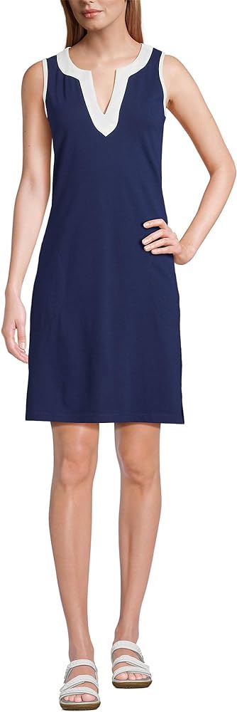 Lands' End Women's Long Cotton Jersey Sleeveless Swim Cover-up Dress Print