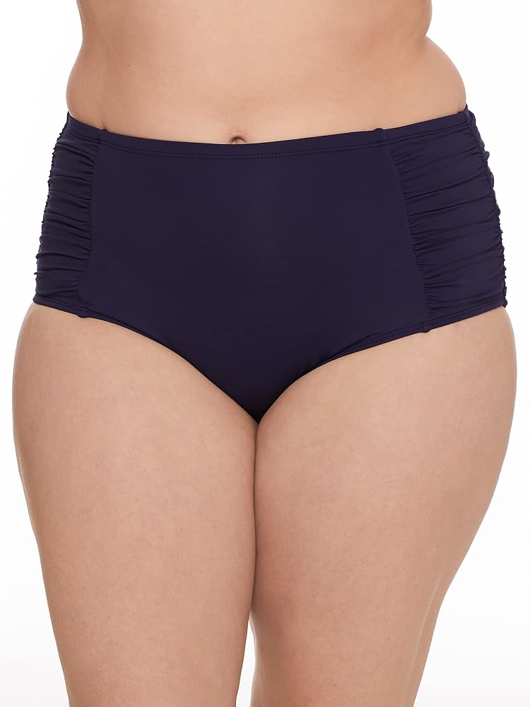 Anne Cole Plus Size Shirred High-Waist Tummy Control Bottoms Navy 20W