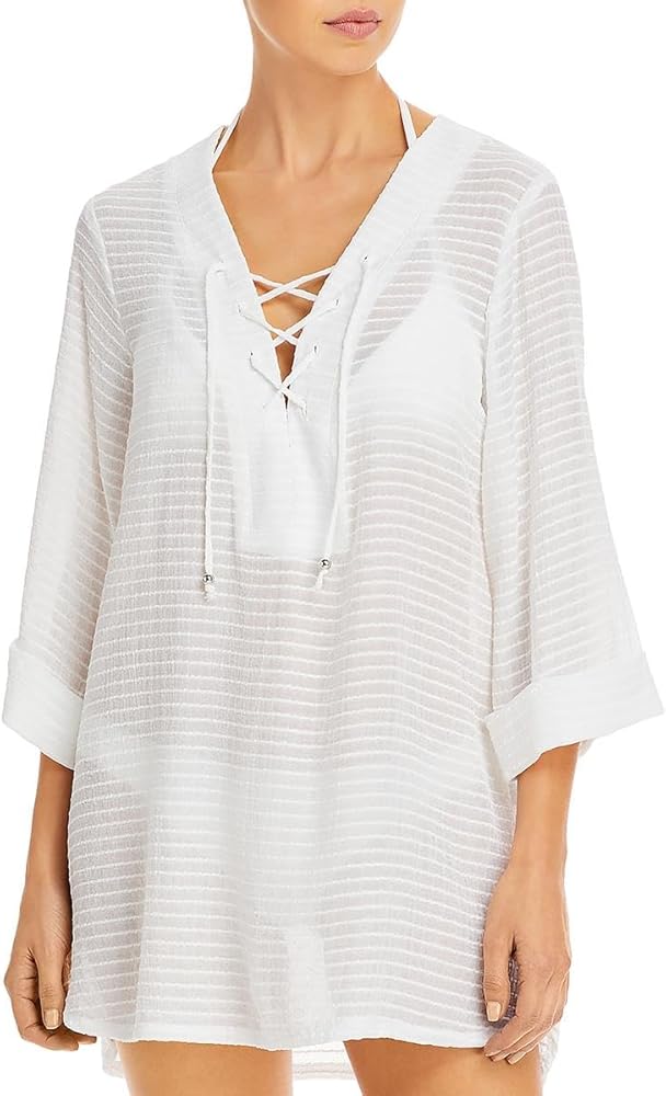 Womens Crinkled Tunic Cover-Up White XL