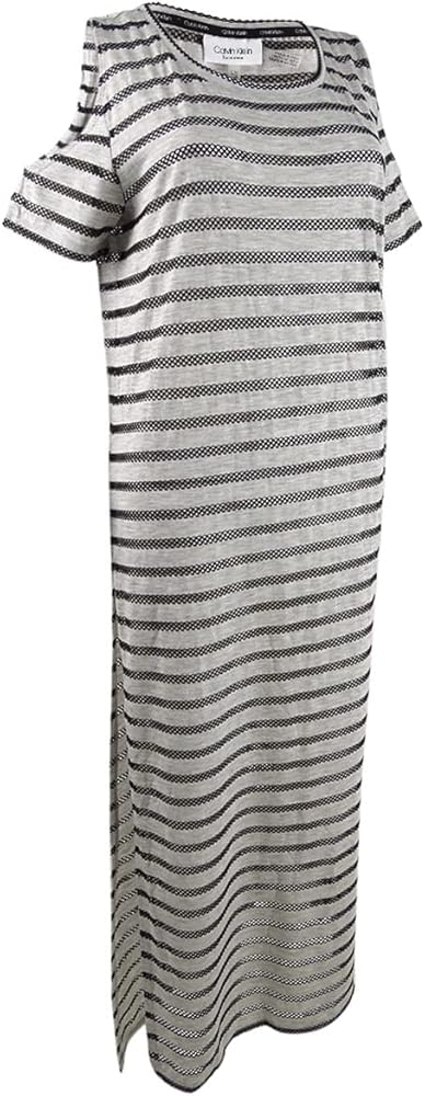 Calvin Klein Women's Crochet Cold-Shoulder Dress Swim Cover-Up(L/XL, Black/Grey)