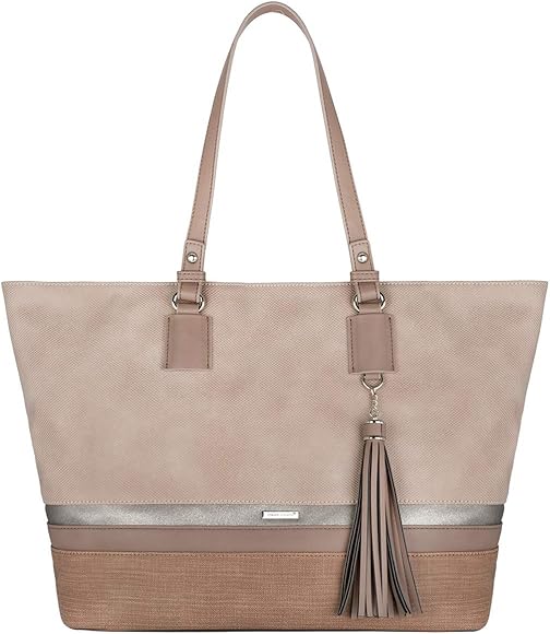 David Jones - Bolso de Hombro Grande Mujer - Tote Shopper Gran Capacidad Lona Suave Cuero PU Rayas - Bolsos de Mano Asa Larga Señora - Totalizador Casual Viaje Trabajo Escuela Diario Vida - Rosa