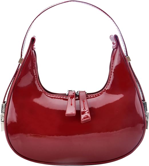 WOKICOR Moon Bags - Bolso de mano de piel sintética para mujer, bolso de hombro pequeño, bolso de hombro para mujer, Y2k, con cremallera, bolso de lujo para mujeres y niñas, rojo