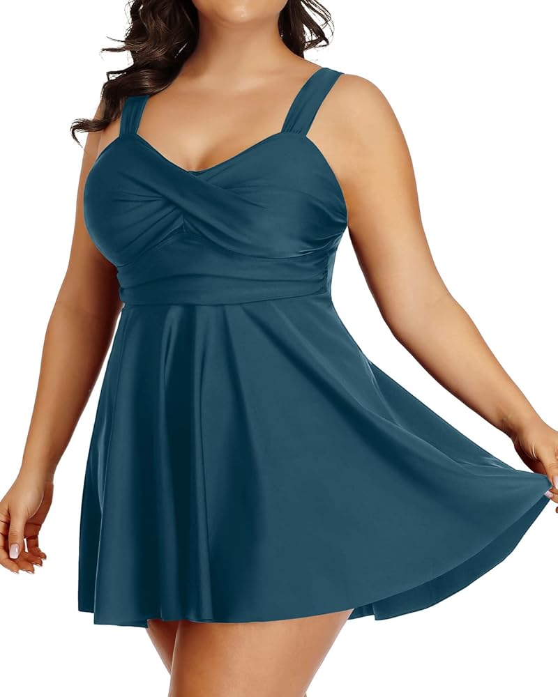 Aqua Eve Plus Size Two Piece Swimsuits for Women Tankini Bathing Suits Flowy Swim Dress with Shorts