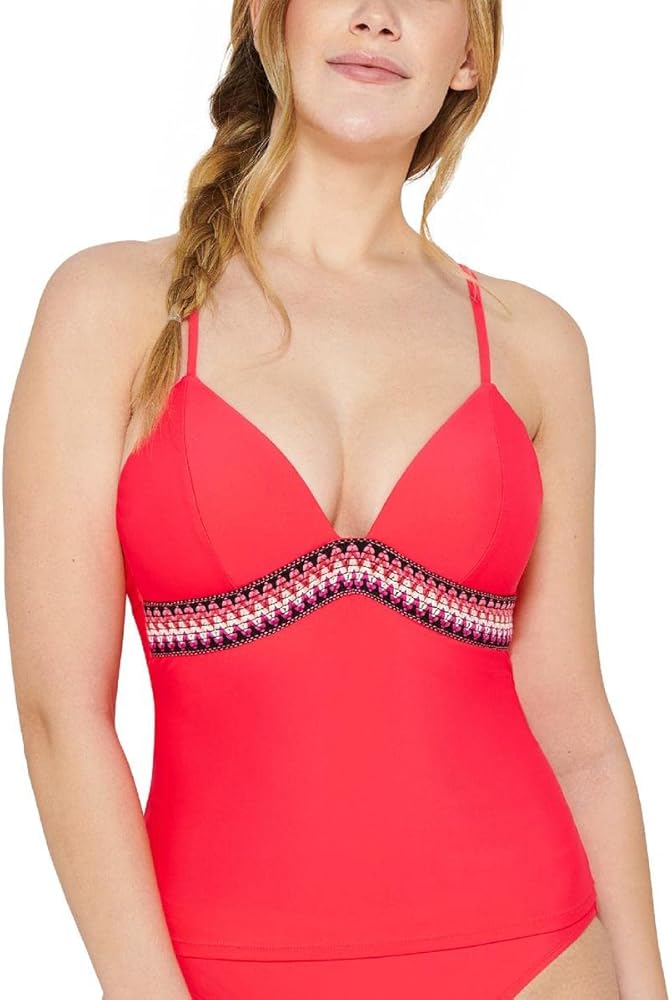 Womens Embroidered Tankini Swim Top Separates Orange M, Pink