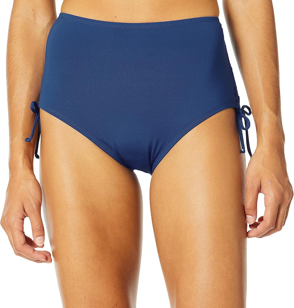 24th & Ocean Women's Core Solids Mid Waist Side Tie Pant Bikini Bottom