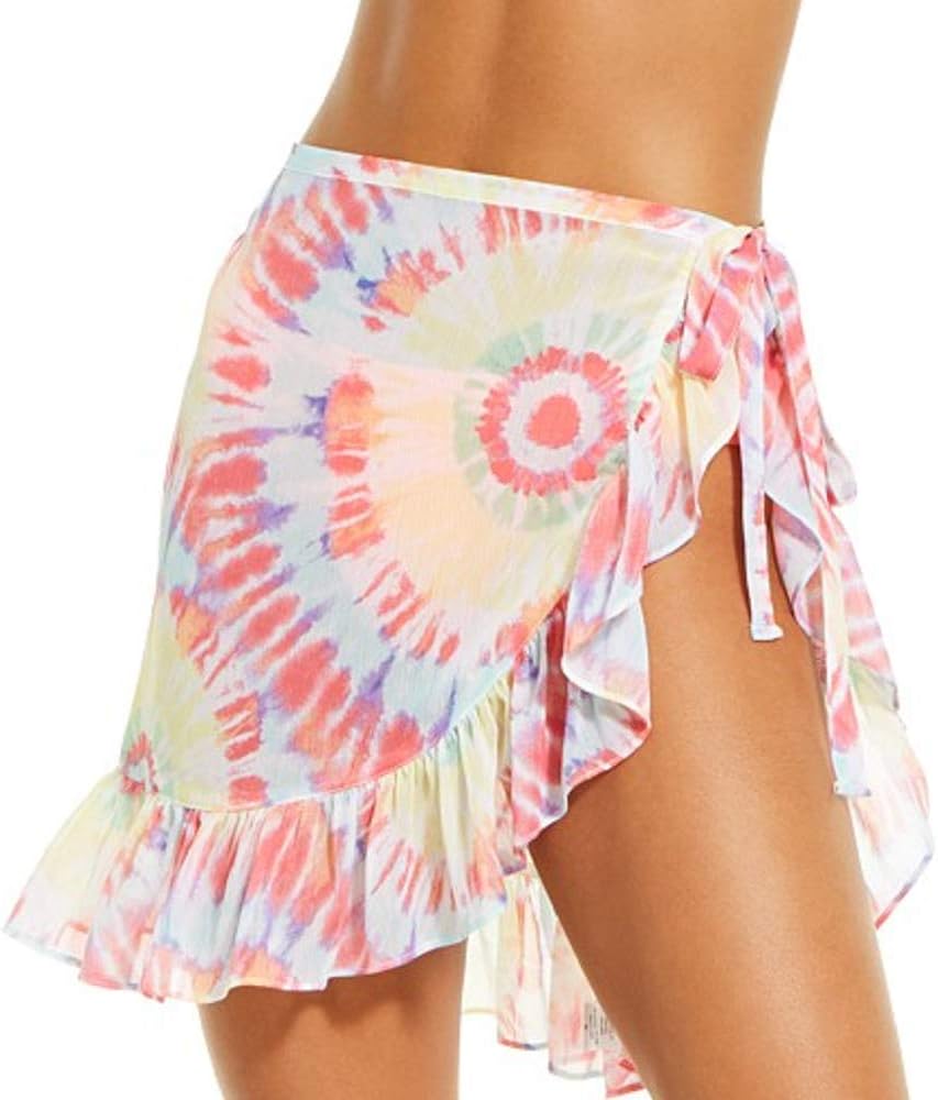 Miken Rainbow TIE DYE Juniors' Chiffon Tie-Waist Sarong Cover-up, US